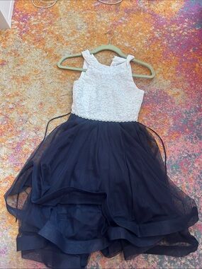 Speechless White Lace & Navy Tulle Party Dress for Girls